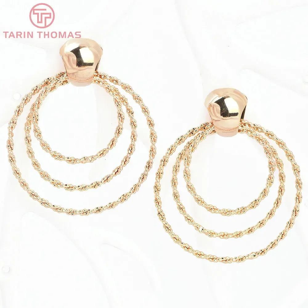 (3165) 4PCS 36.5x46MM 24K Gold Color Brass Twisted Circular Rings Stud Earrings High Quality DIY Jewelry Findings Accessories