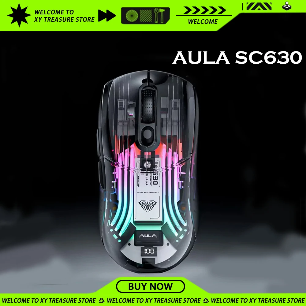 AULA SC630 Gamer Mouse Bluetooth Wireless Three Mode PAW3212 Low Delay Mouse Attached Charging Base Customize Game Accessories