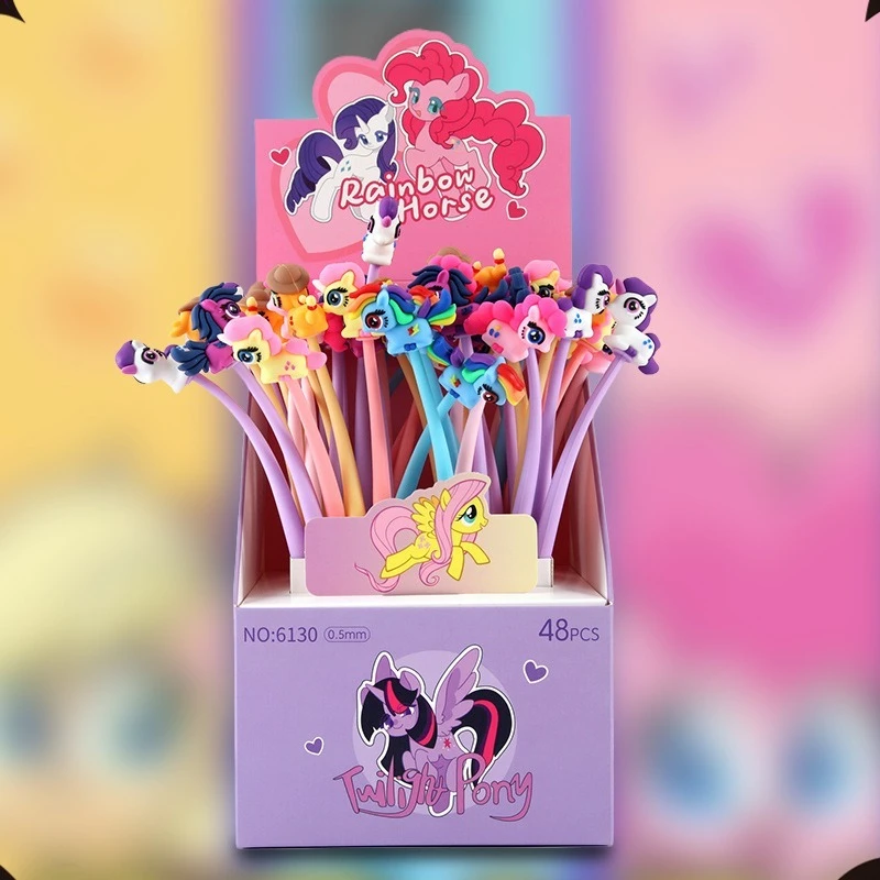 

48 Pcs with Box Soft Pony 0.5mm Black Ink Neutral Pen Cute Pony Shaker Cartoon Gift Pen Creative Stationery Back To School