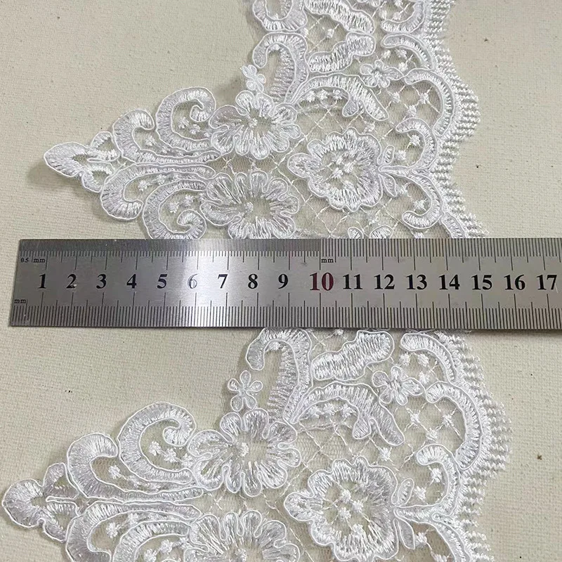 Delicate 1Yard 15cm wide Embroidery white Fabric Flower Venise Venice Mesh Lace Trim Applique Sewing Craft for Wedding Dec.