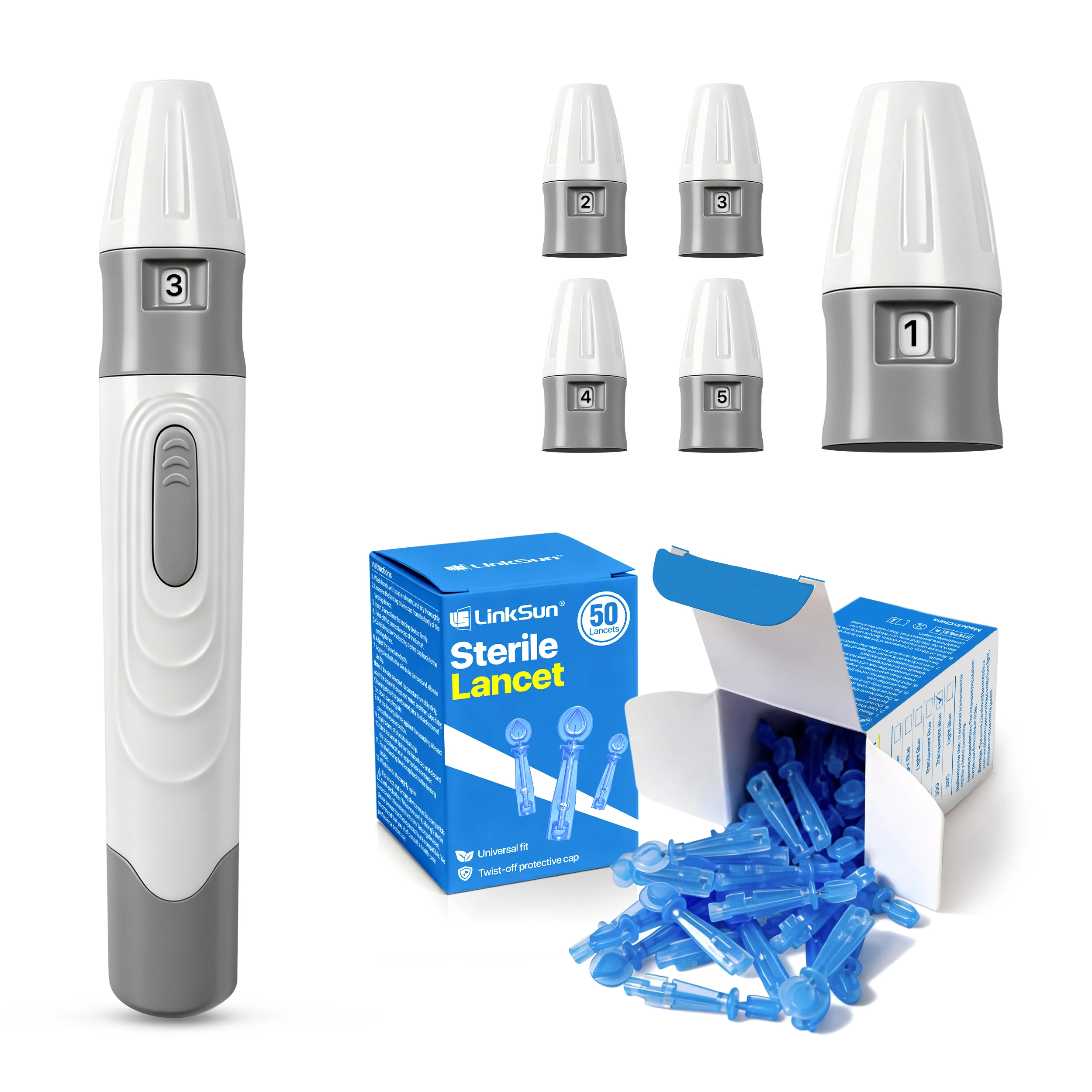 Caneta lanceta profundidade ajustável amostragem de sangue caneta de teste de glicose para diabéticos coleta de sangue 50pcs dispositivo de lançamento
