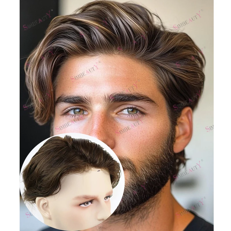 

Коричневый блондин, 6-дюймовые длинные человеческие волосы, мужские парики, необнаружимая тонкая кожа, полиуретановая основа, мужской парик, супер прочная система человеческих волос, протези