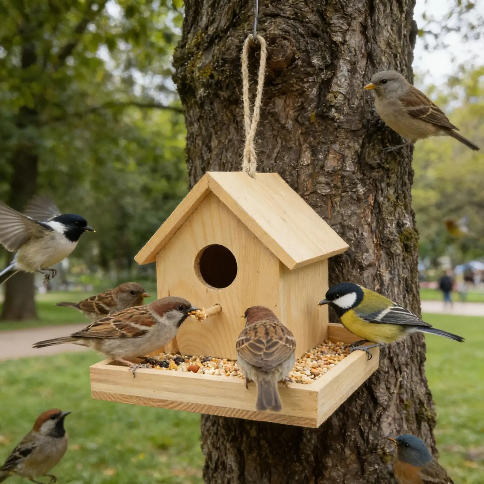 Wooden Outdoor Bird House Hanging Nest Box Bird Hut Garden Decor for Cardinals Finch Wren