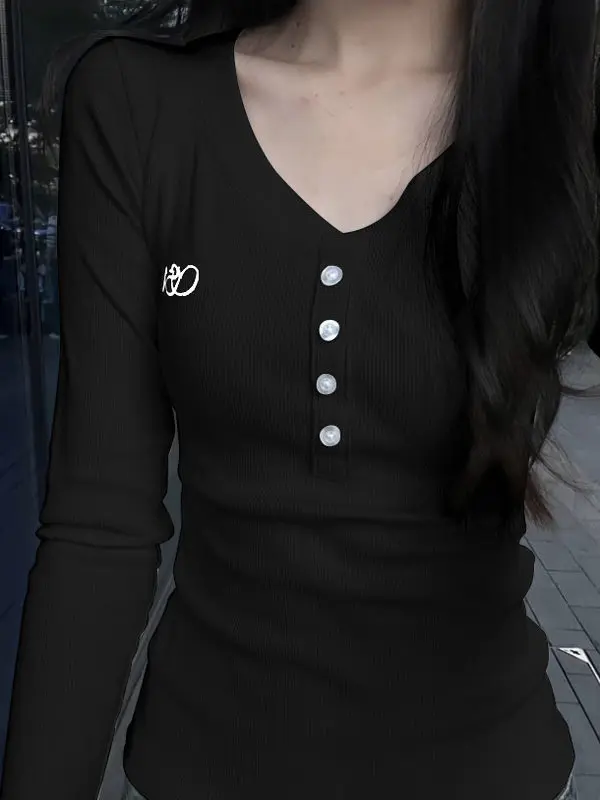 الشارع Sle القطن طويل Sve V-Ne ort تي شيرت المرأة ربيع الخريف سليم صالح قاعدة irt الأمريكية الساخنة فتاة تصميم الشعور