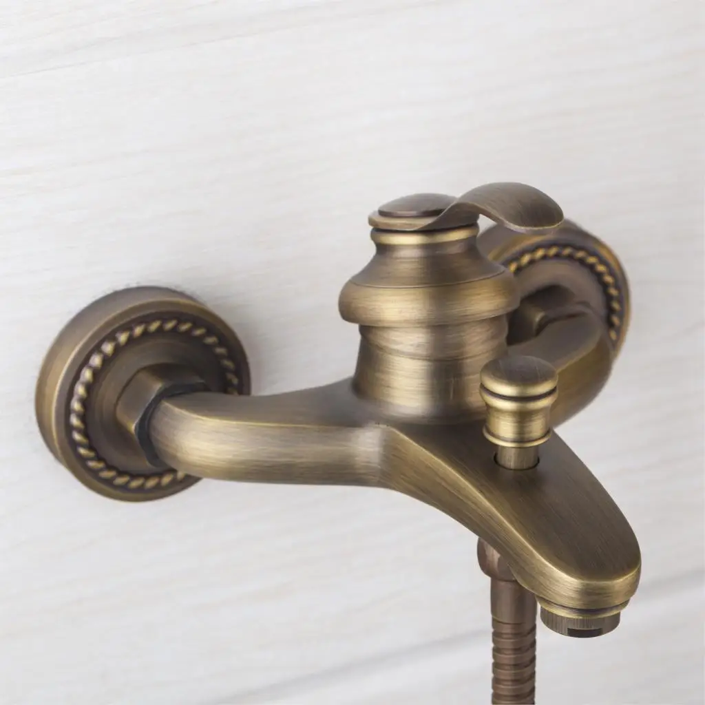 KEMAIDI European Style Antique Shower Set Bathroom Wall Mounted Copper Brass Shower Faucet Elegant Bathtub Shower Crane