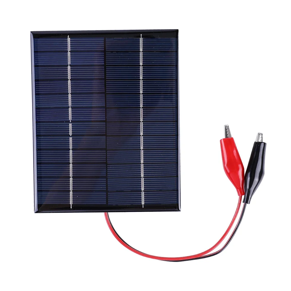 5W 12V Solar Panel Charger Waterproof Mini Small Solar Panel Module with Clip Cable for Lamp Fan Pump for 9-12V Battery Charging