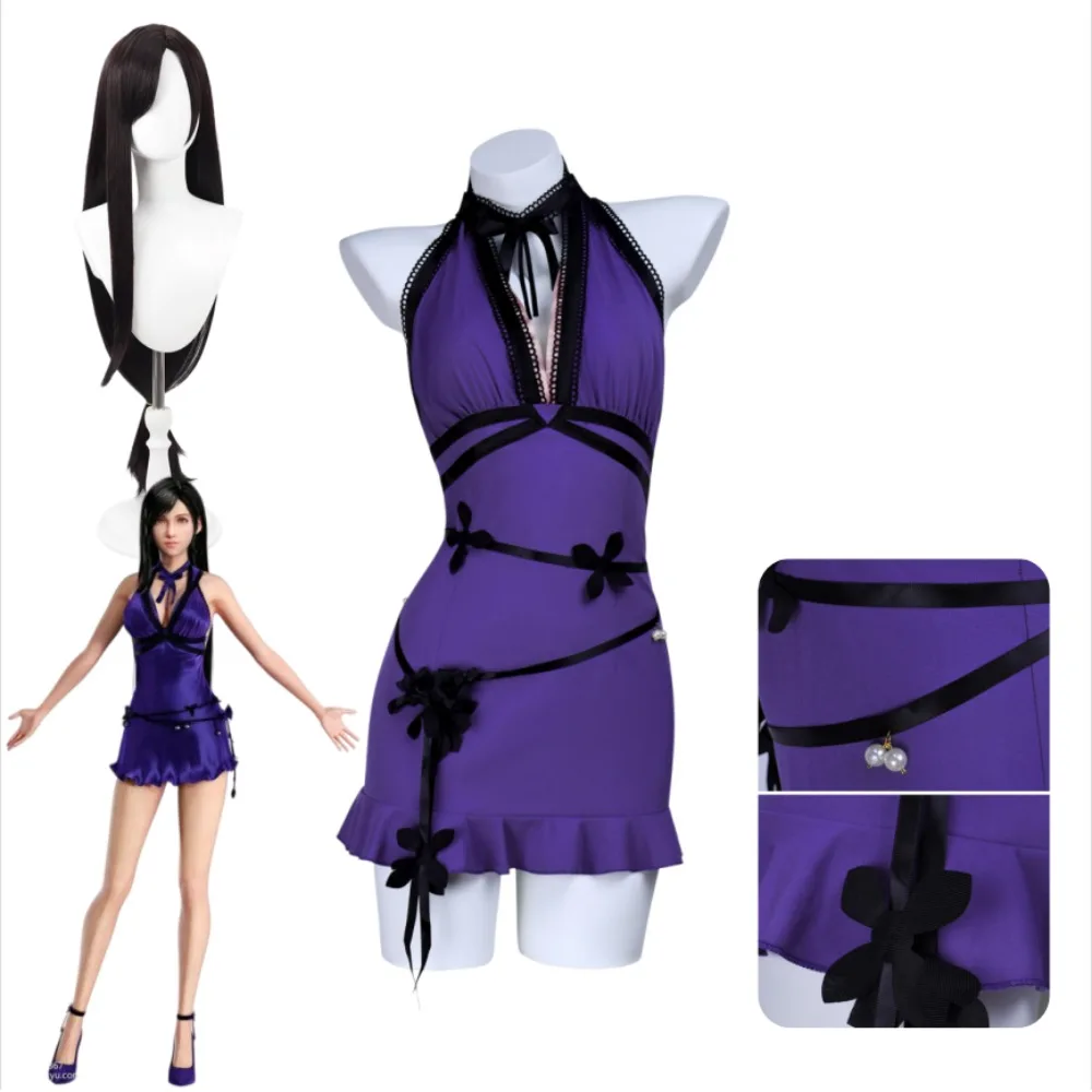 

Final Fantasy VII Tifa Lockhart Cosplay Sexy Purple Dress Adult Women Halloween Comic Con Carnival Stage Performance Costume