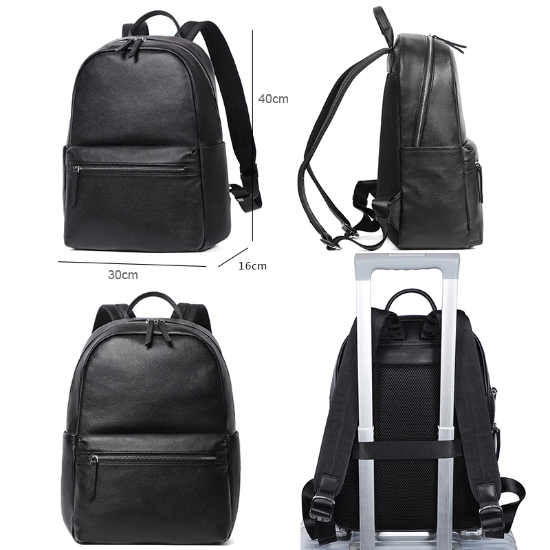 100% Genuine Leather Men Backpacks Fashion Real Natural Leather Student Backpack Boy Luxury Business 15.6 inch Laptop School Bag