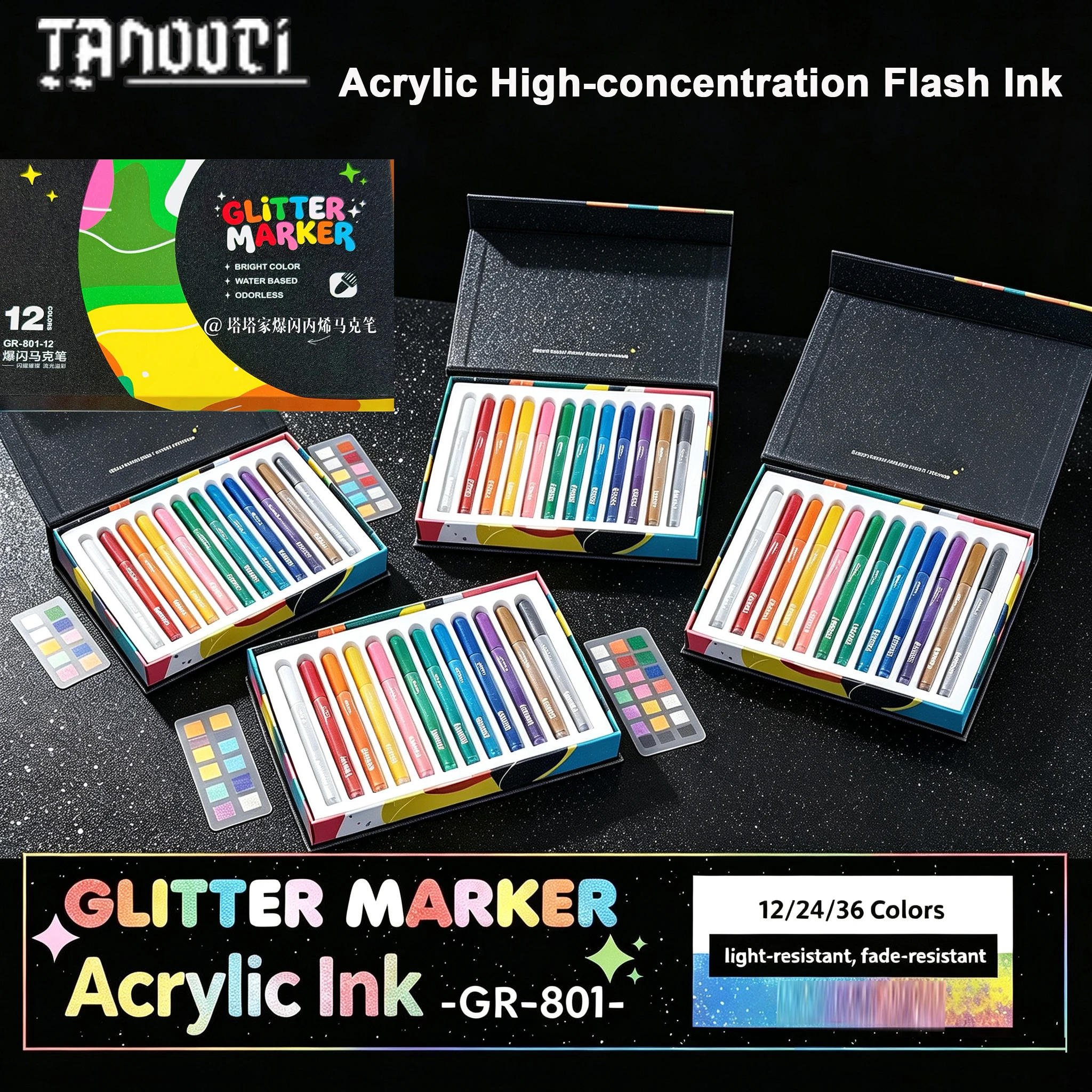 TANOOCI Glitter Marker Set High Concentration Sparkle Art Paint Pens Waterproof Fade Resistant for Artists Illustrators Crafters