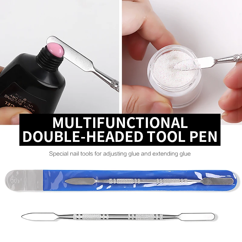 Stainless Steel Double-headed Nail Brush Extension Glue Removal Stick Gel Removal Spatula Nail Polish Dipping Removal Tool