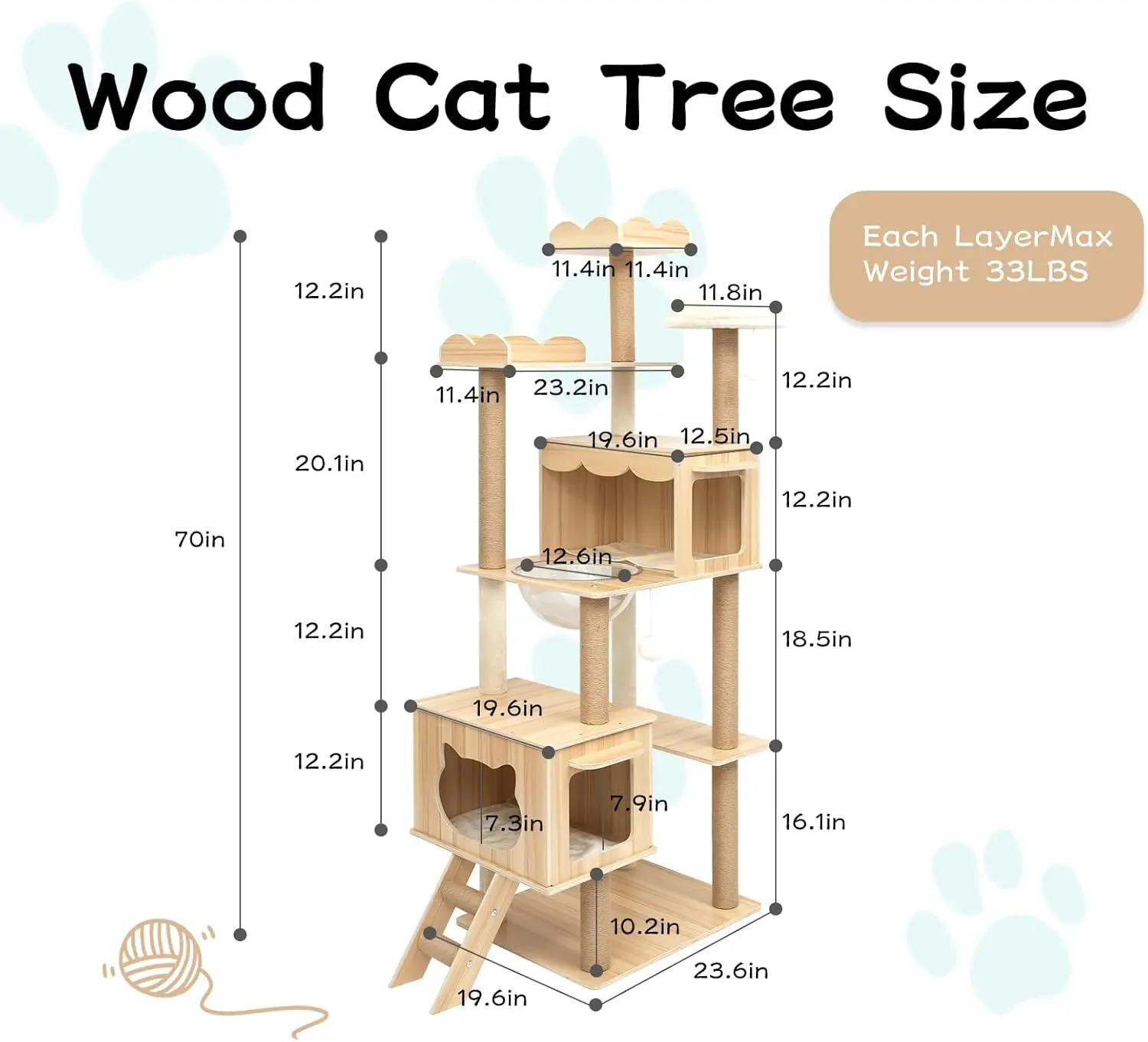 70in Larger Cat Tree Tower Condo for Indoor Cats, Multi-Level Furniture Activity Center with Wide Base/Cozy Plush Cat Perches