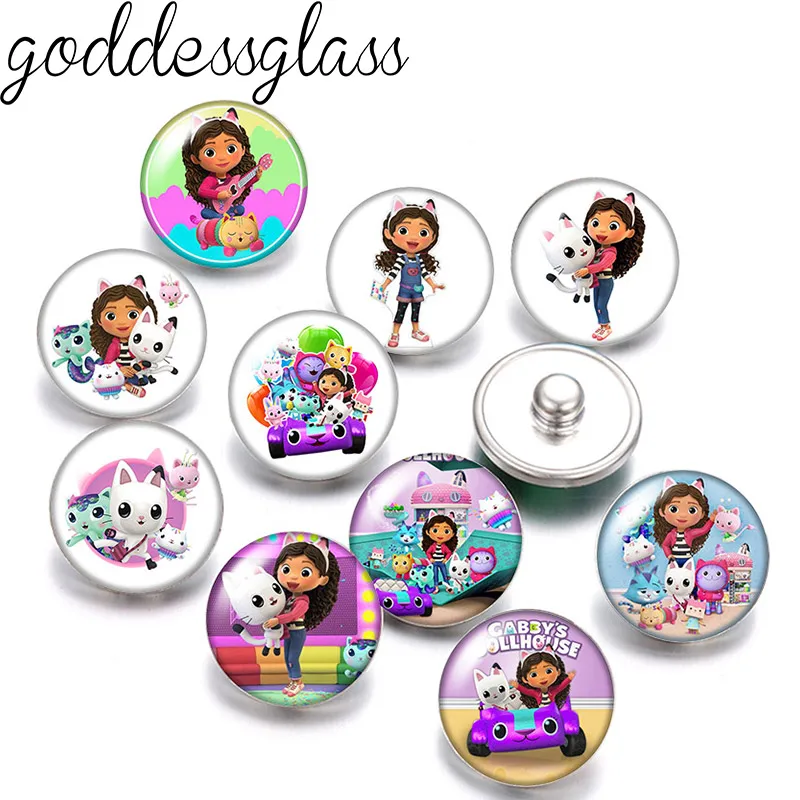 Disney Cartoon gabby dollhouse Girl music 10pcs Round photo 12mm/18mm snap buttons for 12mm/18mm snap bracelets DIY jewelry