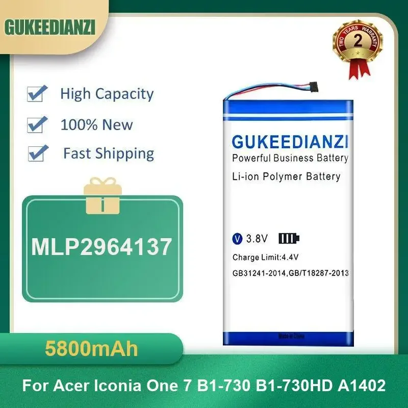 

5800mAh MLP2964137 Tablet Battery For Acer lconia One 7 B1-730 B1-730HD A1402 High Capacity