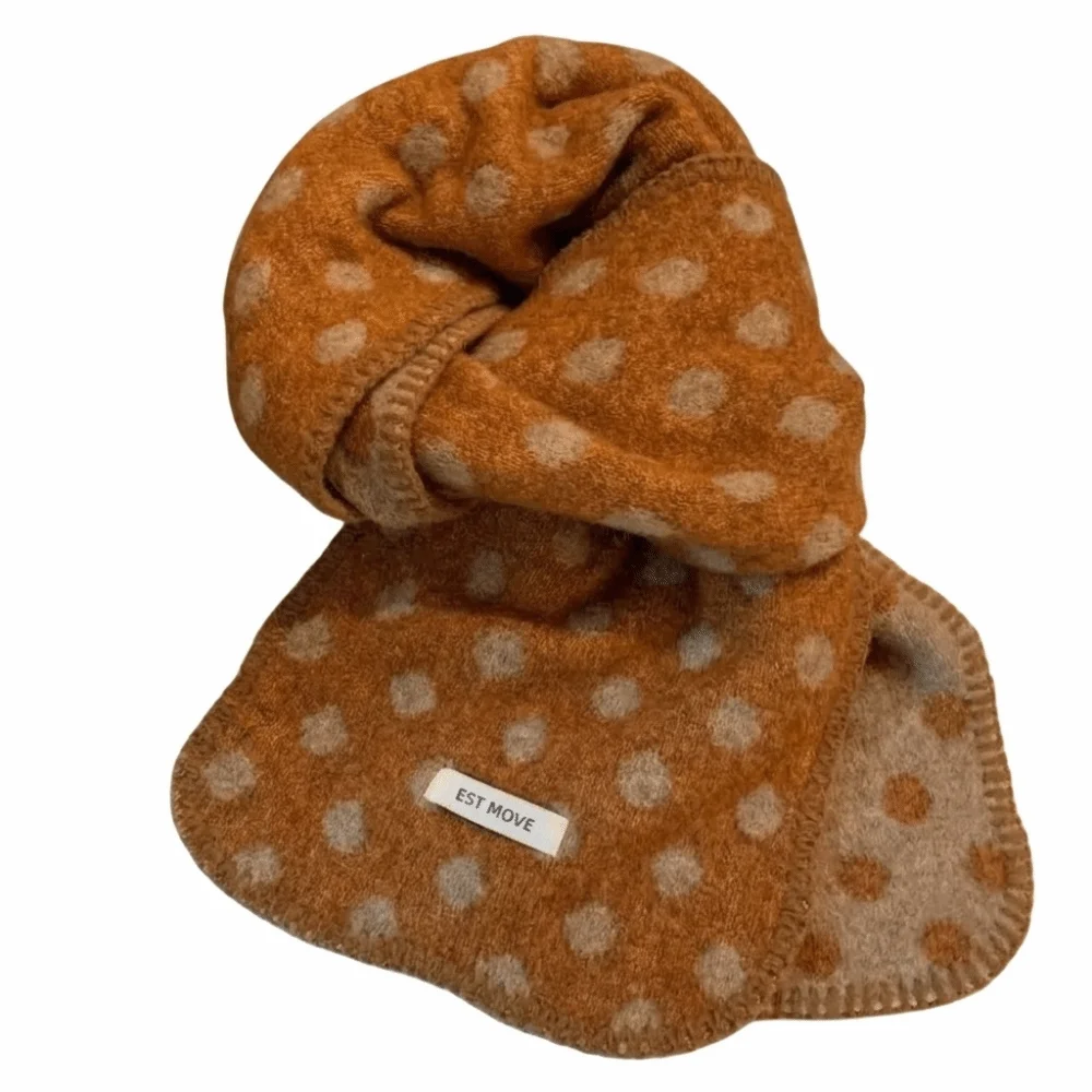 Retro Color-Block Polka Dot Scarf Korean Style Lightweight Wool Scarf Warm Windproof Winter Shawl Student
