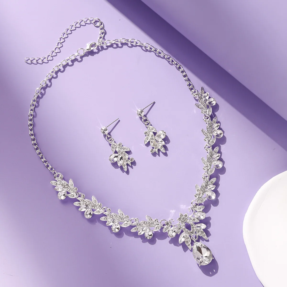 Baroque Crystal Pendant Necklace and Earrings Set Fashion Alloy Rhinestones Jewelry Accessories For Women Wedding Nacklace #4