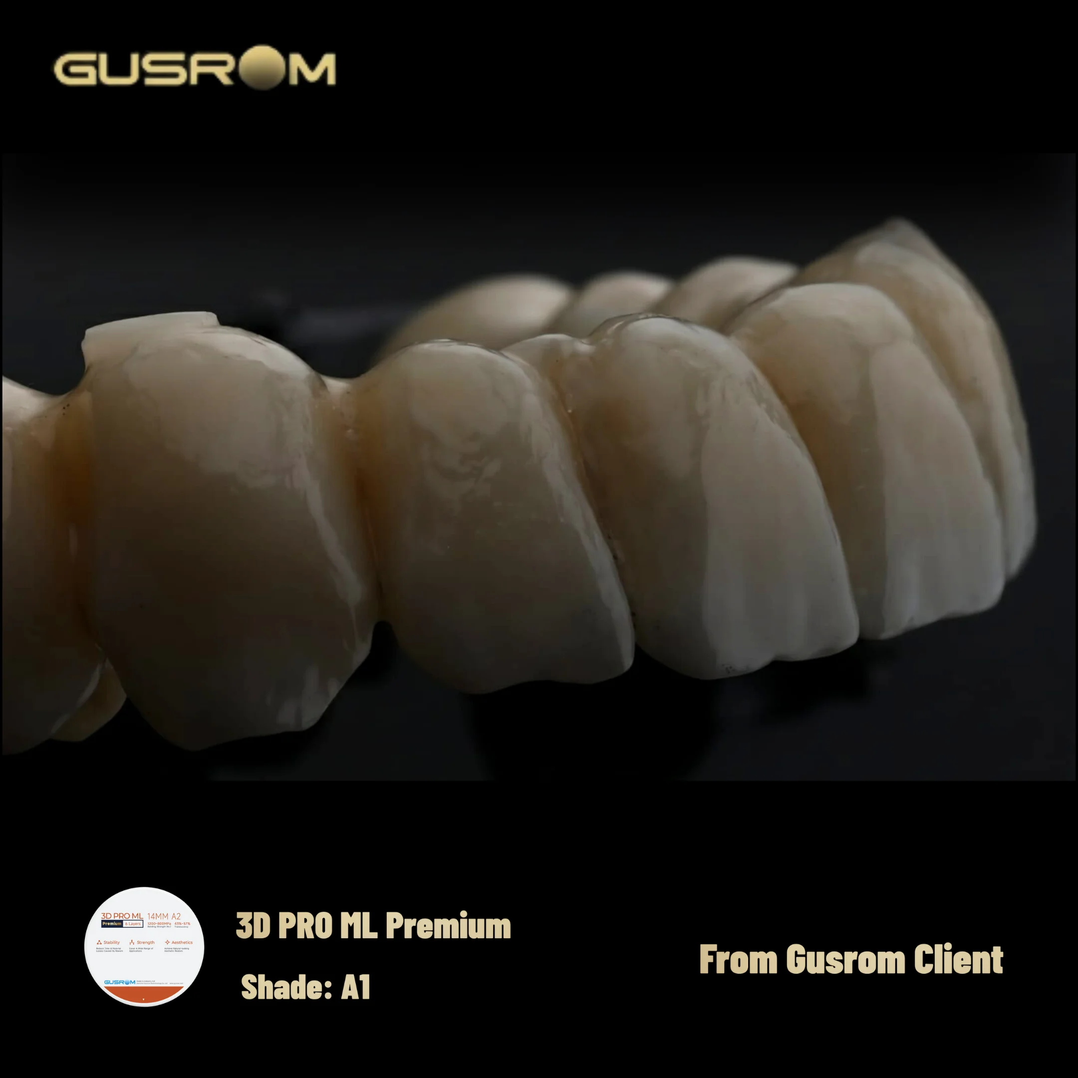 

GUSROM 3D PRO ML Premium Zirconia Dental Block High Strength for CADCAM Crown Bridge Dental Lab Production VITA A shade Material