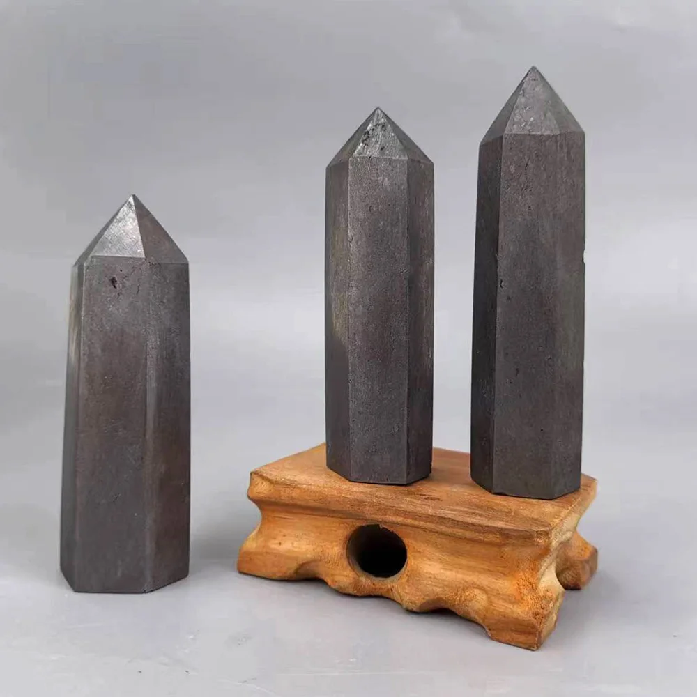 1Pcs Natural Crystal Schungite Black Shungite Tower Energy Quartz Reiki Stones Point Wand For Healing Fengshui Meditation Witch