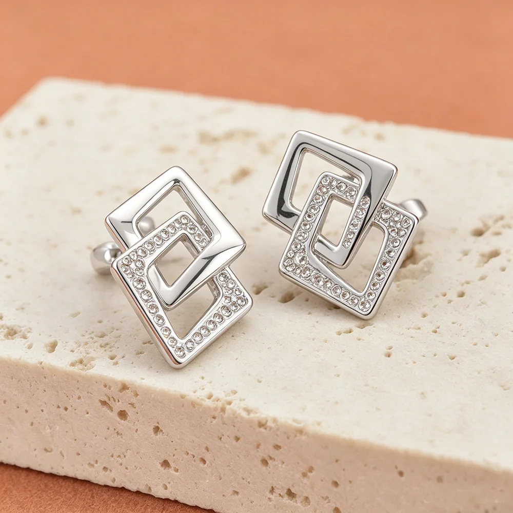 JeeMango Geometrische Doppel-Rhombus-Zirkon-Ohrringe für Damen, Edelstahl, goldfarben, Kristall-Ohrring, Modeschmuck, E26089 – Detail 6