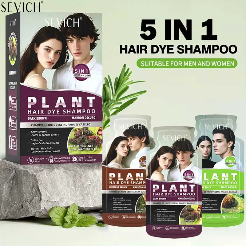 Reines natürliches pflanzliches schwarzes Haarfärbe-Shampoo für Damen und Herren, 5-in-1-Blasen-Pflanzen-Haarfarbe-Shampoo für graues Haar, nicht reizend