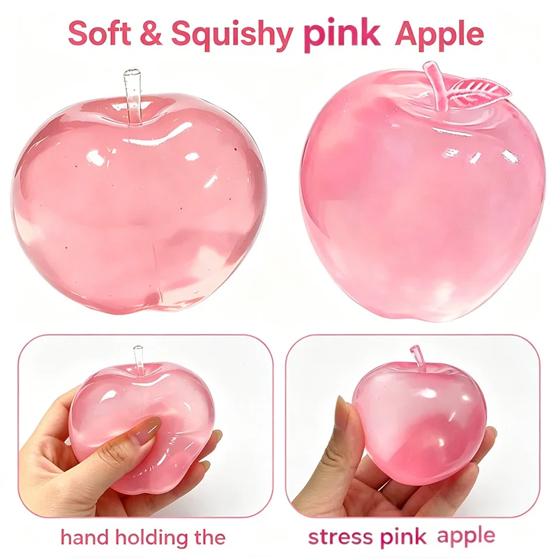 Green Pink Apple Squishy Toy Sensory Fidget Toy Soft Transparent Simulated Slow-Rebound Decompress Toy for Squeeze Gifts