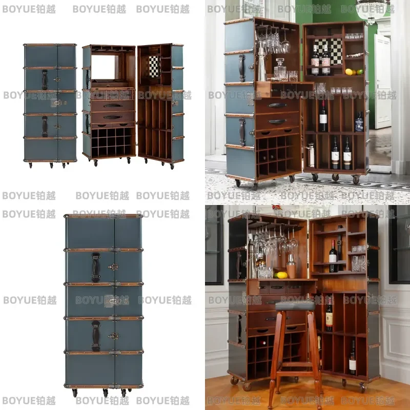Retro Solid Wood Wine Cabinet Removable Luxury Display Storage Box for Red Wine Villa Side Table Treasure Chest Furniture
