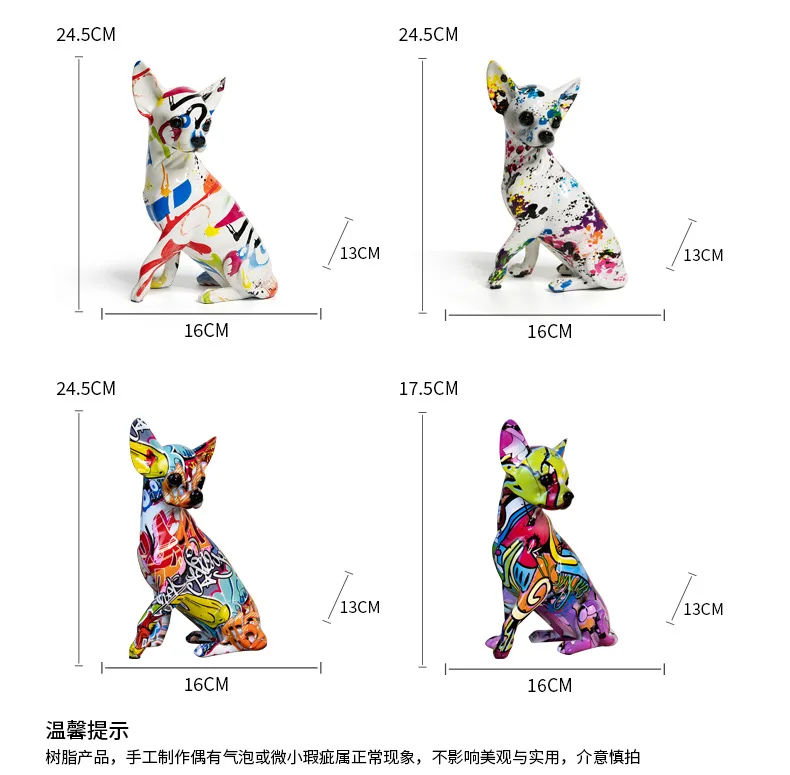 Creatieve Chihuahua Standbeeld, Indoor Decor Splash Kleur Chihuahua Multicolor Hond Standbeeld, Chihuahua Decor Splatter Kleurrijke Hond Art Beeldje-Geschenken voor Hondenliefhebbers, of Vul Binnenruimte
