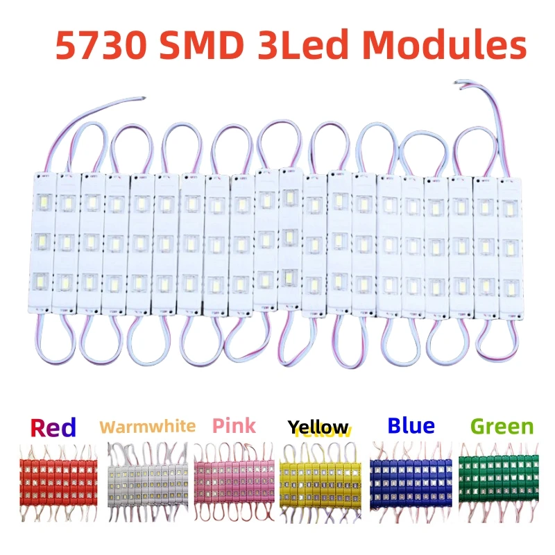 

20pcs/lot 12V 5730 Led modules Red Green Blue Warm White Pink Single Color SMD 3 LED Module Injection Waterproof IP67 Bar Decor