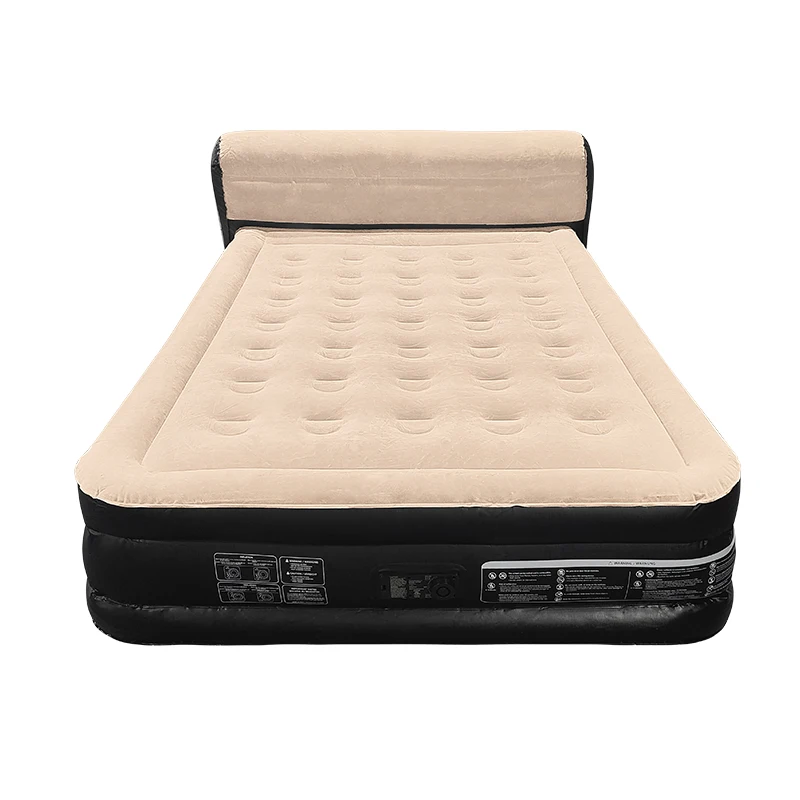 

Comfortable Durable Airbed Queen Size Flocked Headboard Inflatable Raised Inflatable Air Bed With Built in Pump