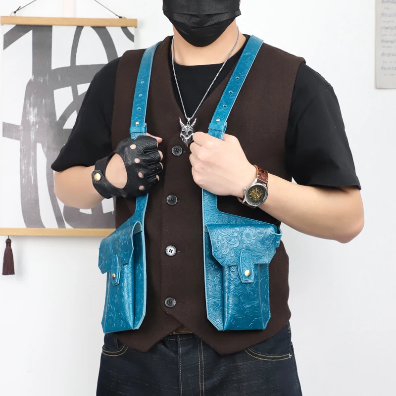 Steampunk Retro Anti-theft Leather Backpack Underarm Bag Outdoor Cosplay Adjustable Wallet Phone Case Men's Single Shoulder Bag