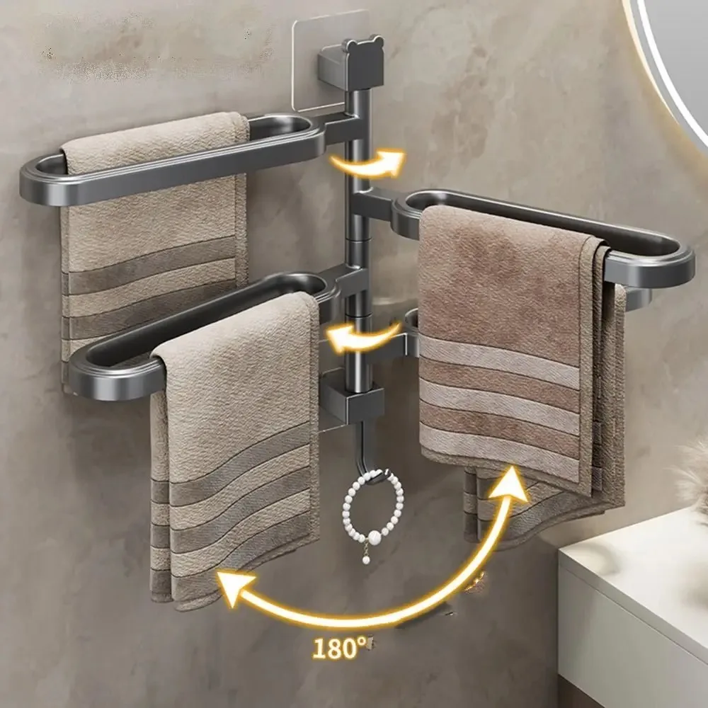 Plastics Rotating Multi-rod Towel Rack Towel Rack Wall Mounted No-Punch Towel Rack Multi-layer