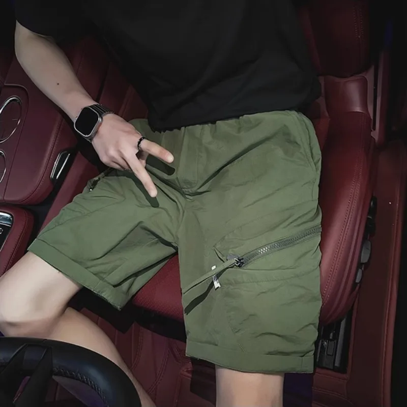 

Мужские шорты-бермуды-карго с карманами, однотонные короткие брюки на молнии для мужчин, хлопковые, удобные, элегантные, роскошные, новинка Y2k, повседневные, широкие