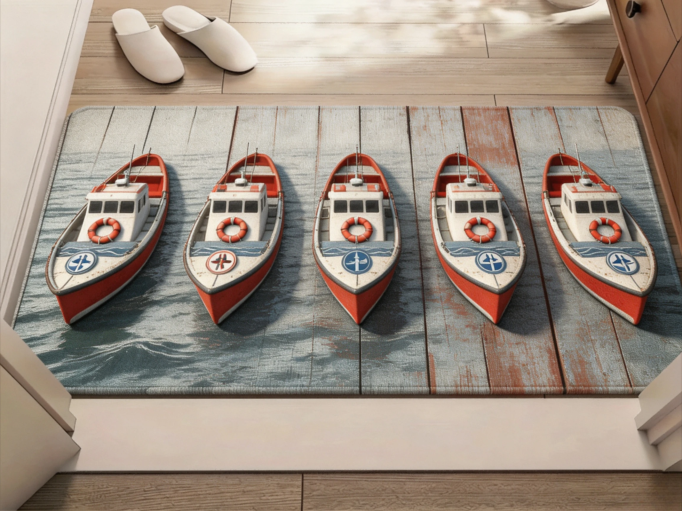 Vintage Fishing Boat Area Rug Ocean Wave Weathered Wood Art Print Retro Coastal Nautical Graphic Rug Living Bedroom Home Space