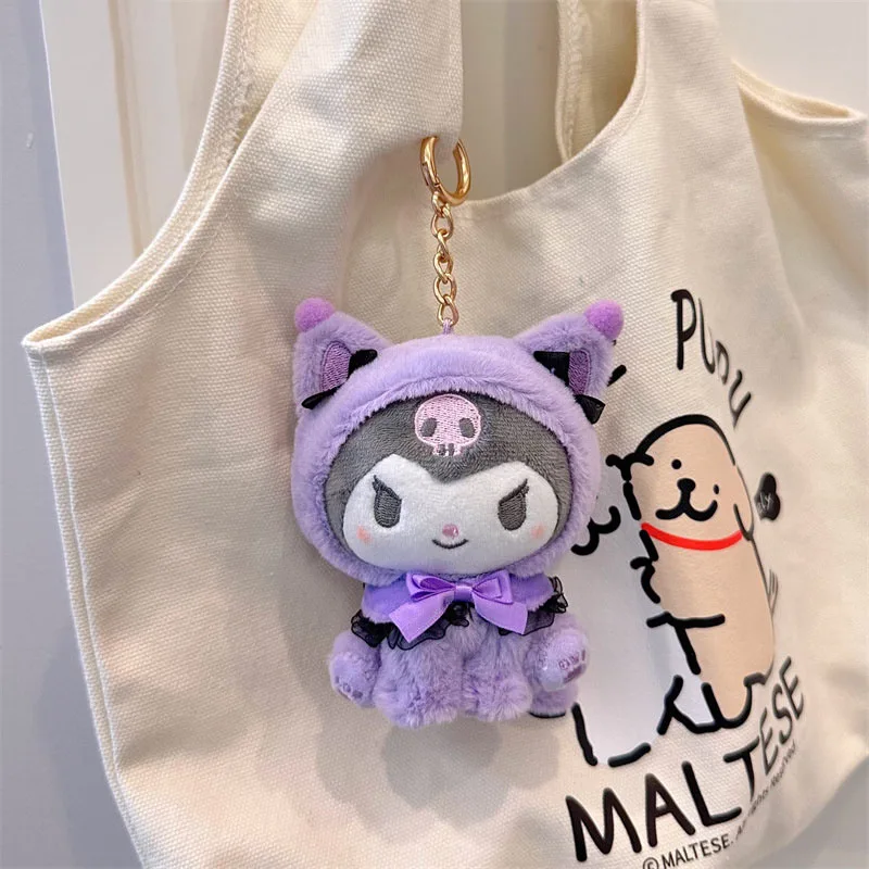 Porte-clés en peluche Sanurgente Hello Kitty, porte-clés My Melody Kuromi, porte-clés Kawaii Cinnamoroll, jouets pour enfants, pompon mignon, cadeaux Purin