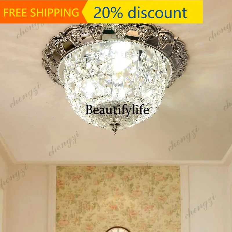 CC45  Crystal ceiling lamp creative bedroom light porch aisle three-color dimming LED bulb