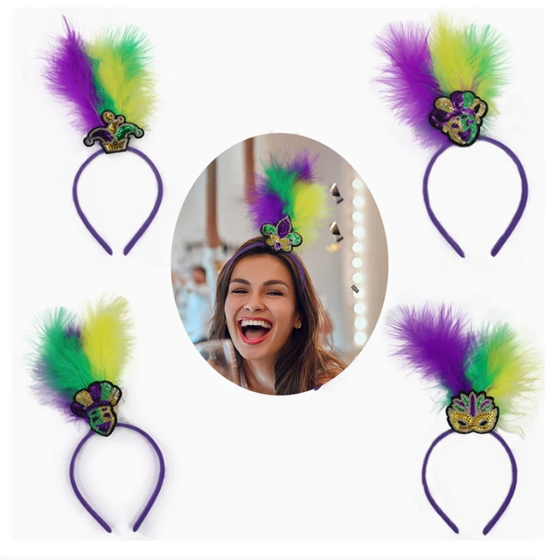 

6pcs Love Party Brazilian Carnival Party Sequin Feather Headband Savage Headdress St. Patrick's Ball