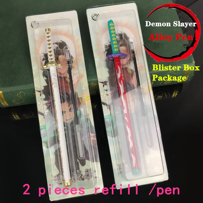 Bolígrafo de Gel modelo de espada Kimetsu no Yaiba, accesorio de Cosplay de recarga negra de 0,5mm, bolígrafos de escritura para niños y