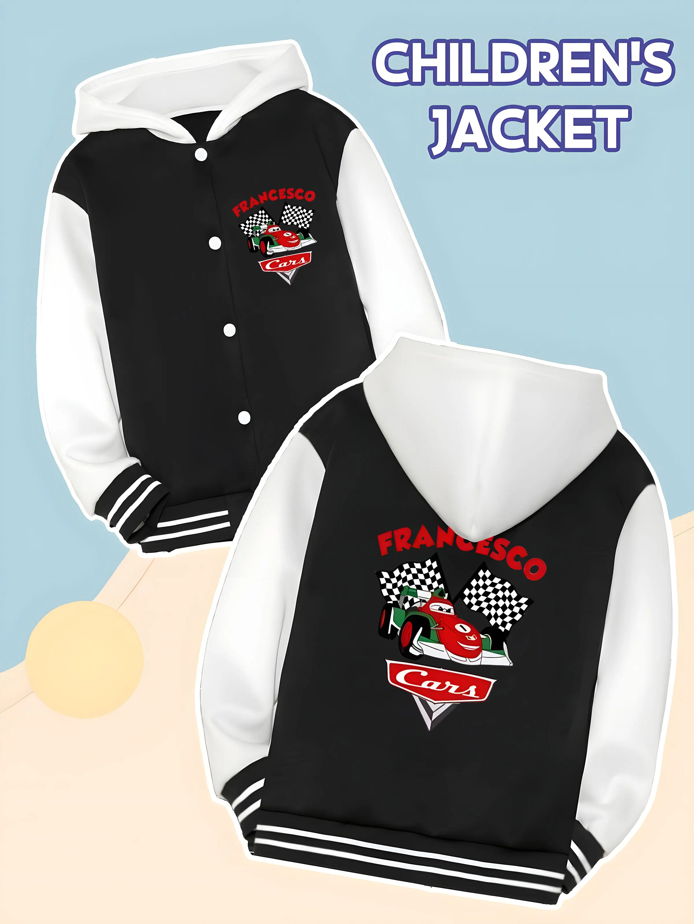 

MINISO Disney Cars Francesco Baseball Jacket for Boys - Francesco Racing Print, Perfect for School, Trendy and Versatile Jacket