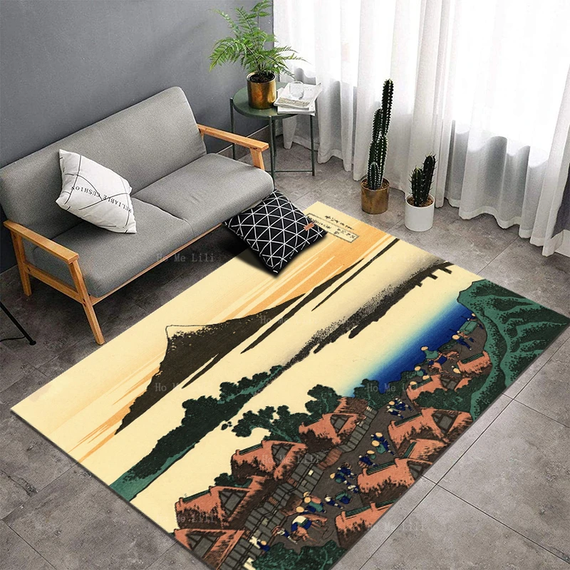 

Dawn At Isawa In Kai Province Japanese Ukiyoe Enoshima In The Sagami Province Carpet By Ho Me Lili For Home Floor Decor