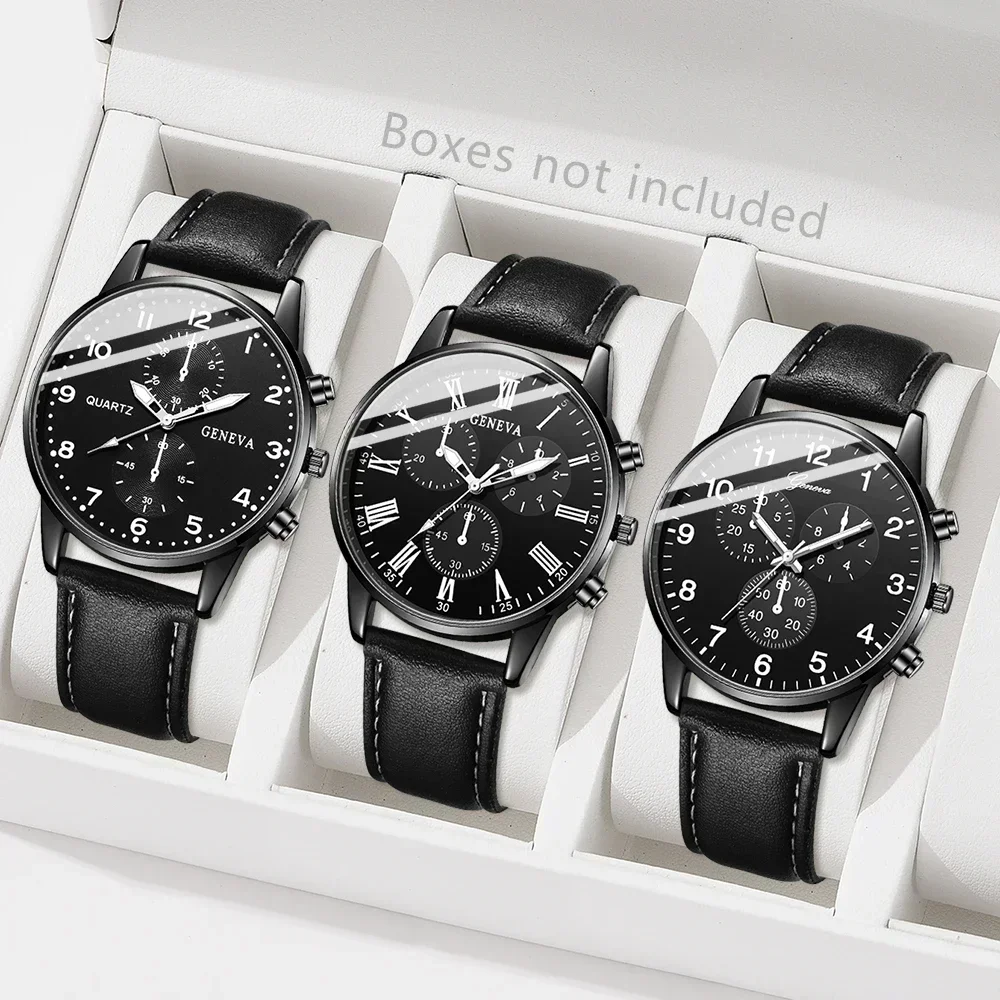 2026 3pcs men's three eye business casual trendy belt quartz watch high-end atmospheric watch