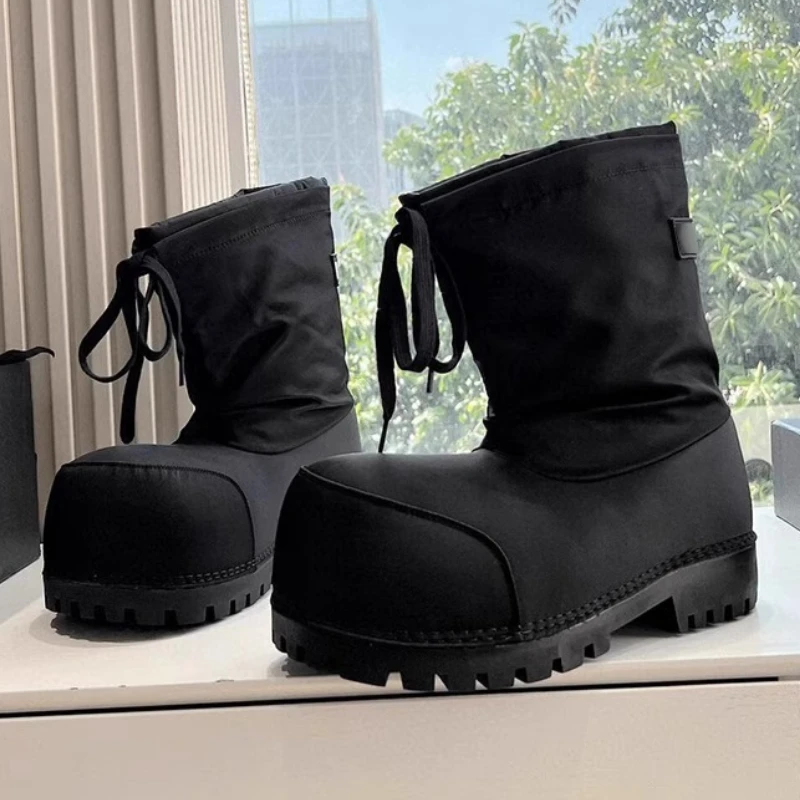 

Модные черные женские ботильоны на шнуровке с круглым носком, зимние теплые зимние ботинки, удобные нескользящие ботинки на платформе, Zapatos De Mujer
