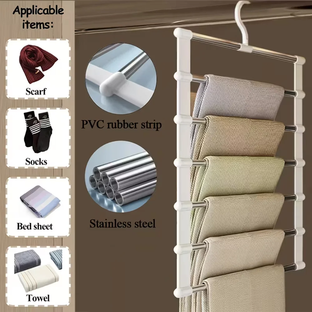 Foldable Multi-Tier Trouser Rack Space-Saving Pants Organizer Efficient Storage Solution for Household & Retail Display Use