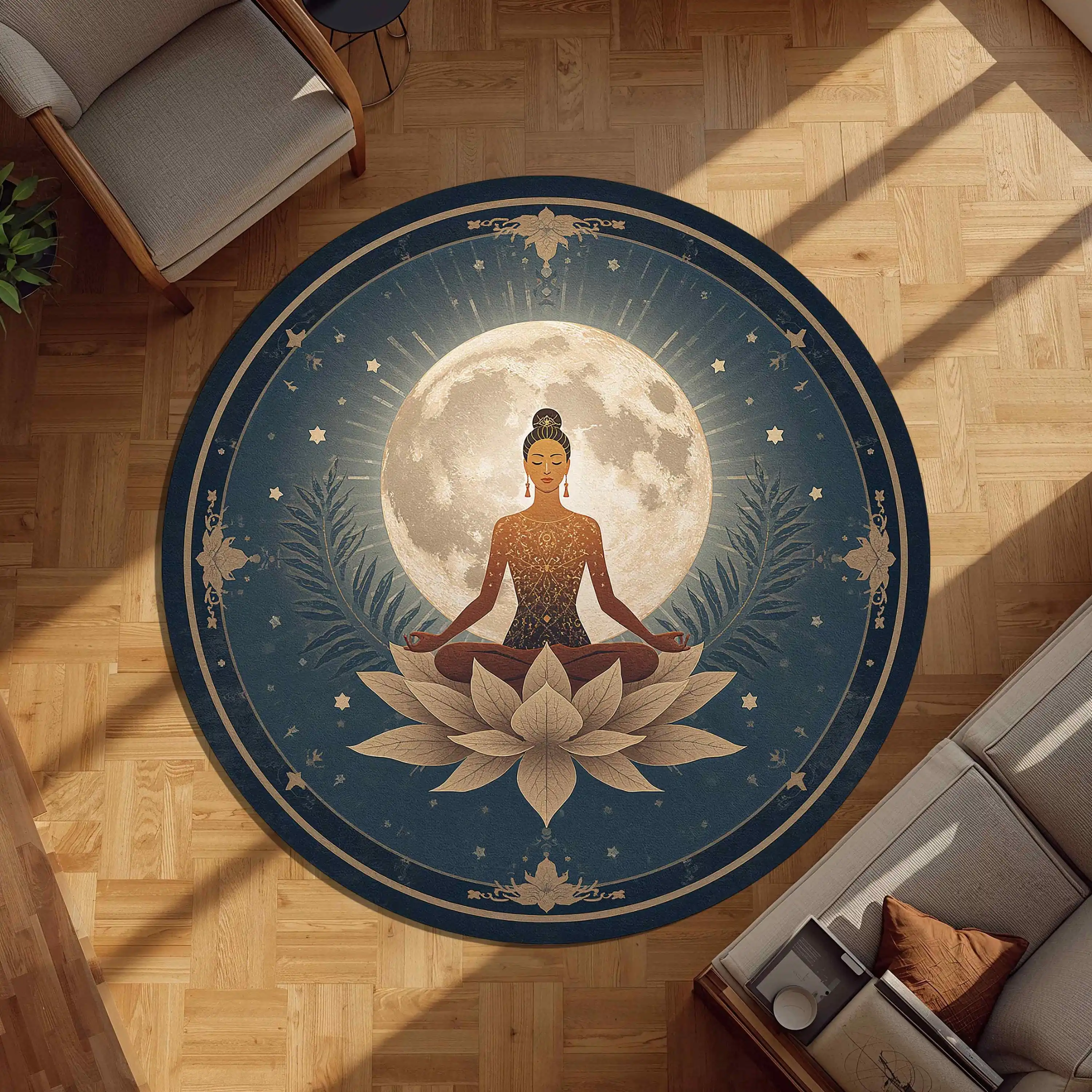 Colorful Chakra Meditation Figure print Rug meditation room living room study entryway dining room home decor NonSlip Rug