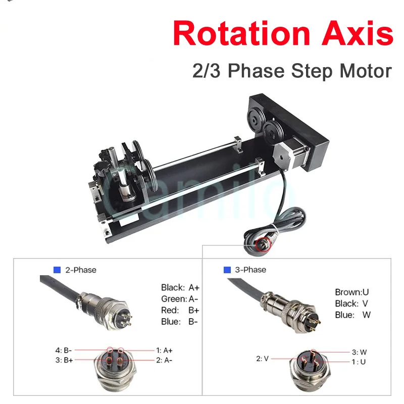 Rotary Axis Attachment with Wheels Rollers Stepper Motors for CNC Fiber CO2 Laser Marking Engraving Machine Cylinder Holder