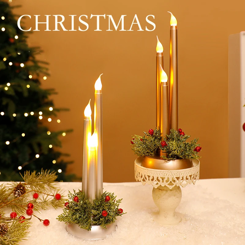 Christmas Candle Ornaments LED Electronic Candle Christmas Table Decoration Candle Night Light Simulated Christmas Props 1 Pack