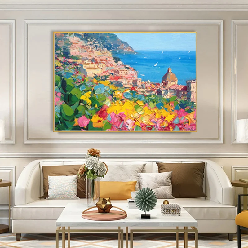 

Color Landscape Oil Painting, Hand Painted, Thick Oil Painting on Canvas, Abstract Seaside Scenery, Wall Art for Home Decor