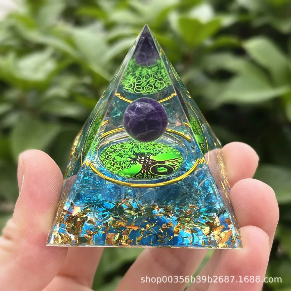 

Crystal Ball Crushed Stone Resin Pyramid Ornament for Home Decor Desktop Display and Craft Decoration