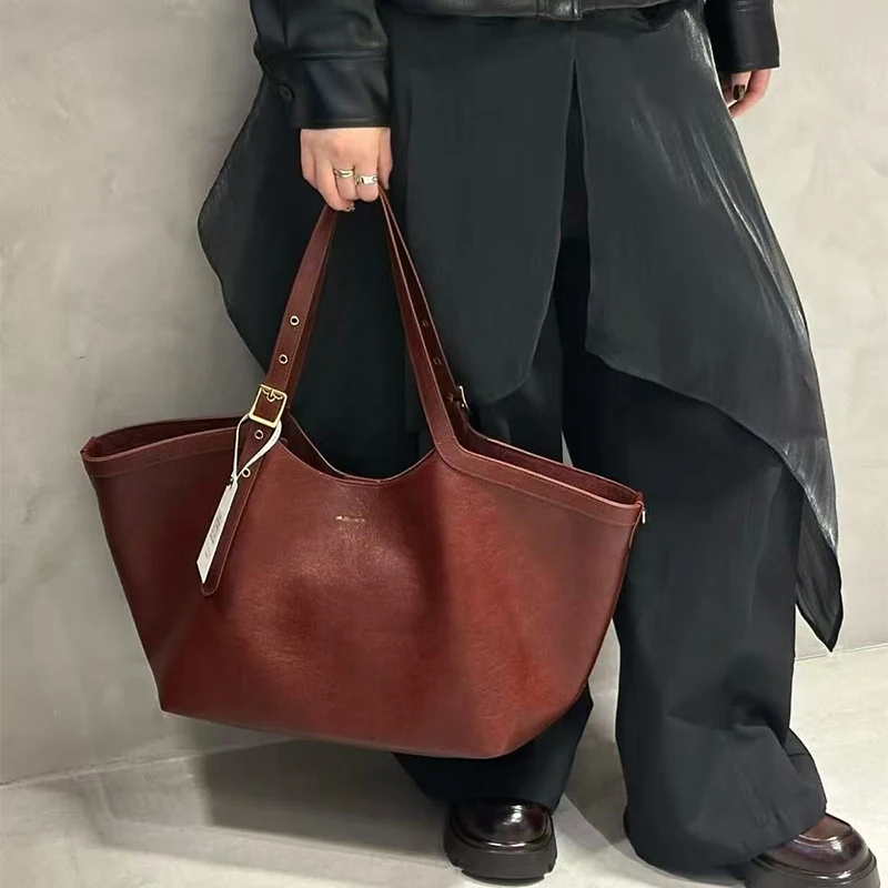 

Luxury Wing Style Leather Tote Bag,Belt Buckle Adjustable Underarm Shoulder Bag,Large Capacity All-match Open Handbag