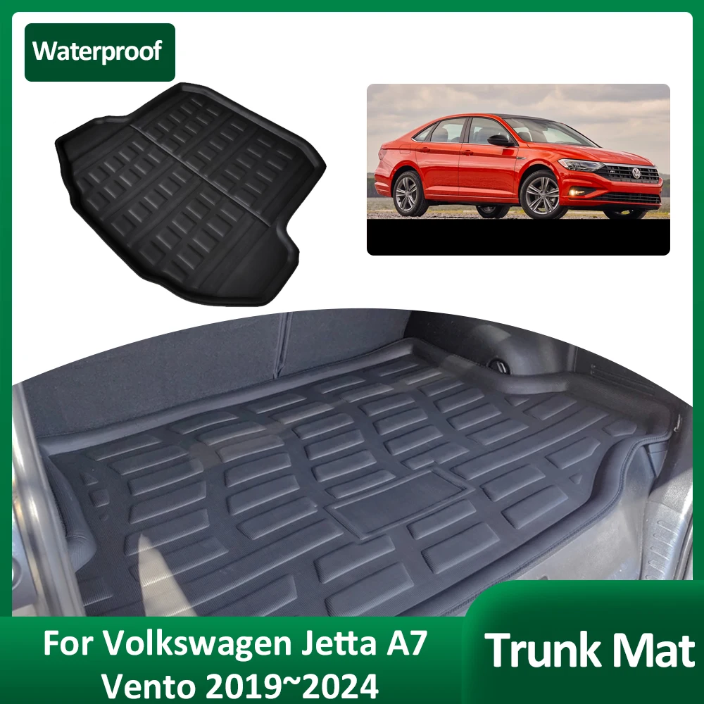 Car Trunk Mat For Volkswagen VW Jetta A7 Vento 2019~2024 2020 2021 Luggage Tray Waterproof Cargo Boot Pad Liner Cover Accessorie