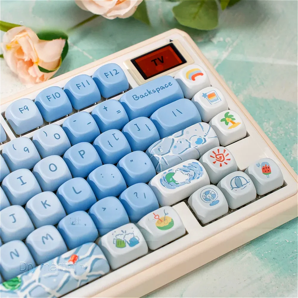 

MOA 95 Keys Pool Party Cute Keycap Set PBT Gradient Blue for 60/64/84/98/108 Gaming Mechanical Keyboard MX Switch