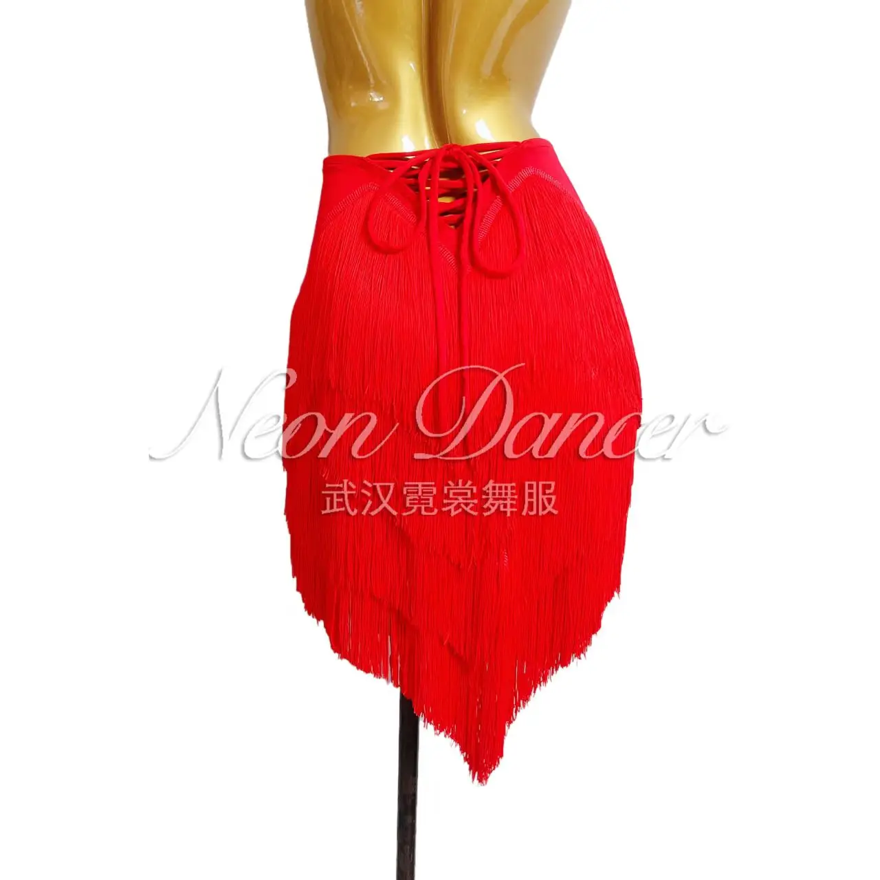 Neondancer nieuwe Latin-danstrainingskleding voor dames, asymmetrische rok met franjes, rok met dubbele split en franjes